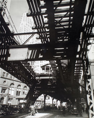 El' Second and Third Avenue Lines, Hanover Square and Pearl Street, Manhattan - Berenice Abbott