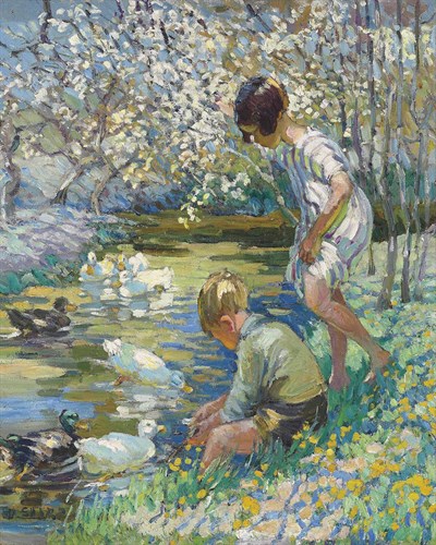 Children Playing Beside a Stream - Dorothea Sharp