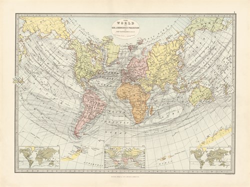 World Map on Sir J. Herschel's Projection 1881 - The Vintage Collection