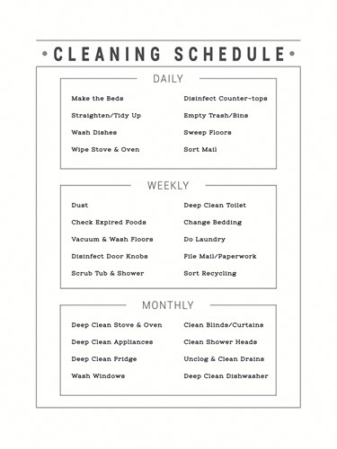Cleaning Calendar - Joni Whyte