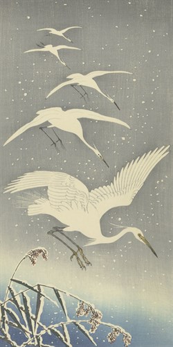 Descending Egrets - Ohara Koson