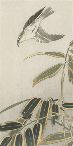 Wheatear near Bamboo - Ohara Koson