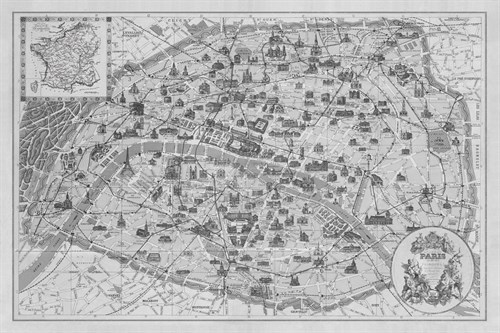 Vintage Paris Map - B&W - The Vintage Collection