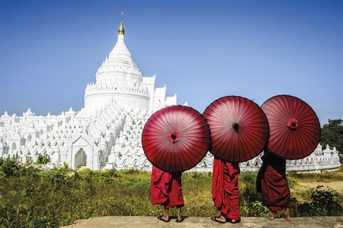 Monks at the Hsinbyume Pagoda - Berthold Dieckfoss