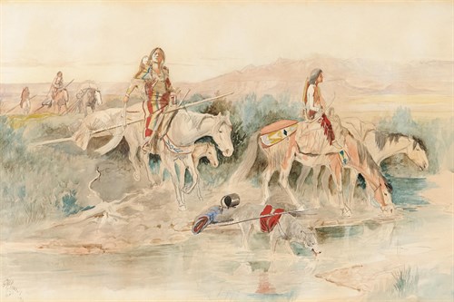 Indian Women Crossing Stream - Charles Marion Russell