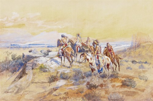 Watching the Iron Horse - Charles Marion Russell