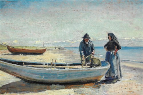 A Fisherman and his Wife on Skagen Sønderstrand with a Boat - Michael Ancher