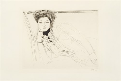 Lady Reclining in Left Corner of Sofa - Paul Helleu