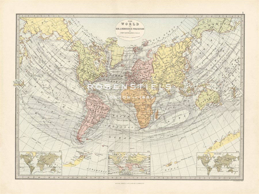 World Map on Sir J. Herschel's Projection 1881 - The Vintage Collection