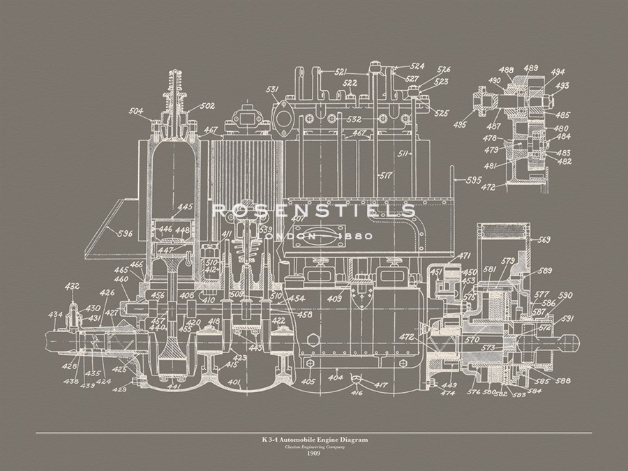 Automobile Engine Blueprint - The Vintage Collection