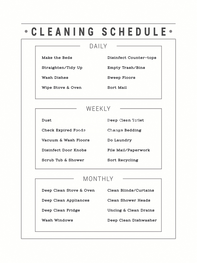 Cleaning Calendar - Joni Whyte