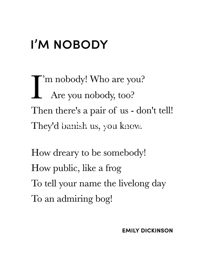 I'm Nobody - Emily  Dickinson