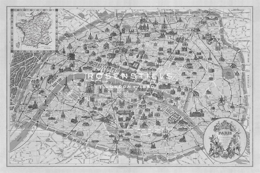 Vintage Paris Map - B&W - The Vintage Collection