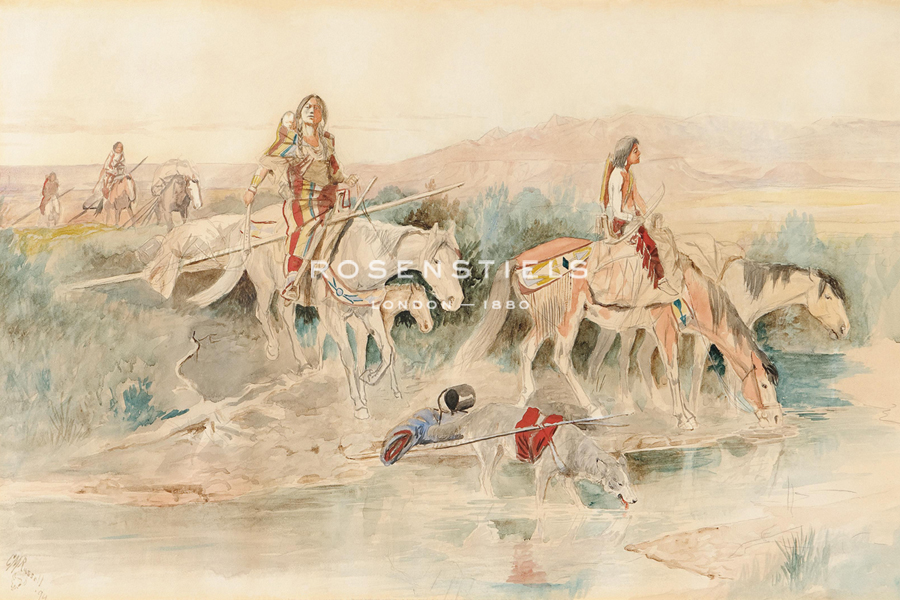 Indian Women Crossing Stream - Charles Marion Russell